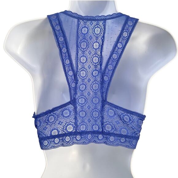 Aerie Bralette Women’s Medium Periwinkle Blue Lace Racerback Padded Bra Top - Picture 2 of 9